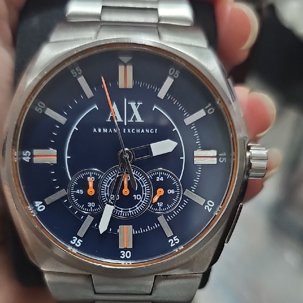 Armani Exchange Navy and Silver Chronograph Watch